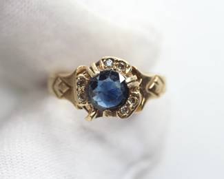 14K YELLOW GOLD RING 3 LEAF CLOVER SAPPHIRE WITH DIAMOND ACCENTS 2.17 GRAMS GEMSTONE JEWELRY
