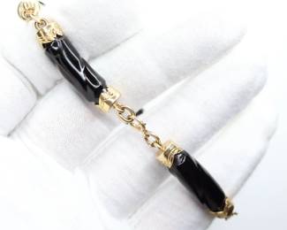 BLACK CORAL BRACELET 14K SOLID YELLOW GOLD 21.3 GRAMS, 9.5 INCHES NATURAL GEMSTONE JEWELRY
