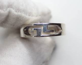 GUCCI UNISEX RING 925 STERLING SILVER G LOGO MADE IN ITALY SIGNATURE RIBBED AUTHENTIC BRAND
