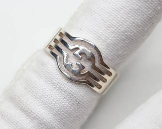 GUCCI UNISEX RING 925 STERLING SILVER G LOGO MADE IN ITALY SIGNATURE RIBBED AUTHENTIC BRAND
