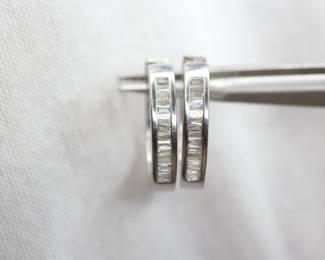 14K SOLID WHITE GOLD DIAMOND HOOP EARRINGS .50CTW NATURAL 3.5 GRAMS
