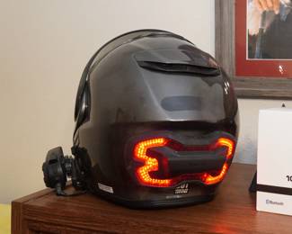 Shoei motorcycle helmet with Evo camera and brake light