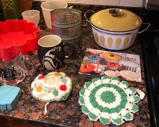 Cathrineholm 3 qt. Lotus 3 casserole + booklet, vintage sifter & more