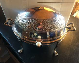 Silver plate rolling dome server by Martin Hall & Co., England (8” tall, 12” long) 