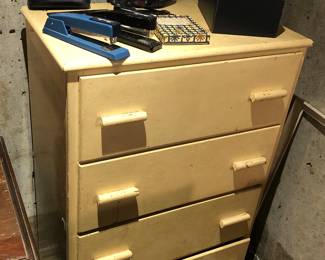 Painted dresser (24”L, 14”D, 37”H), office supplies