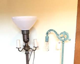 Vintage brass torchiere, old bridge lamp (painted)