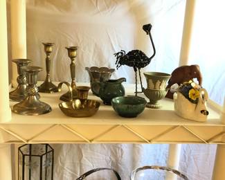 Assorted knick knacks - candle holders, animal figurines & more