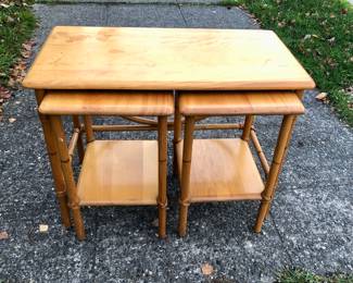 Tables nested - larger table is 28”L, 15"D, 21”H, smaller ones are both 12” x 14” x 20”H