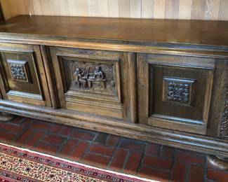 Antique oak buffet (sideboard) with carved details - 75”L, 21”D, 32”H