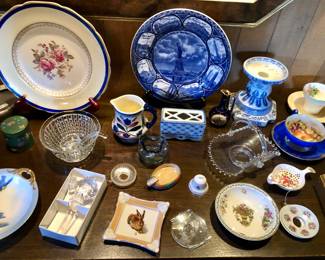 Statue of Liberty transferware plate, German creamer, Durer hare plaque, Candlewick glass basket & more