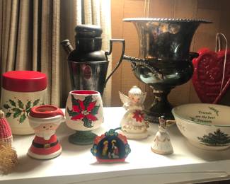 More Xmas, silverplate cocktail shaker & champagne bucket