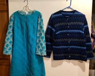 Vintage pieces: fun dress, hand knit wool sweater with metal buttons