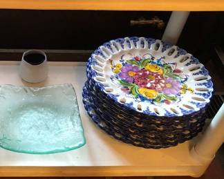 Heisey glass punch bowl, plates from Portugal