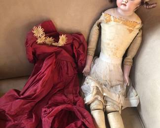 Antique Kestner 23”bisque doll with kid body & pretty blue eyes (Germany) - she comes with a few clothes & 3 wigs