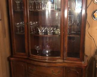 Mahogany china cabinet with curved glass door (44”W, 17”D, 71”H) 