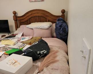 Pine Queen Bed. Mattress separate.