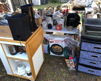 Rolling kitchen cart with storage and misc Kitchen items