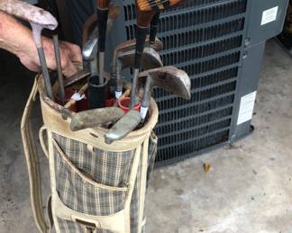 Vintage golf clubs and bag