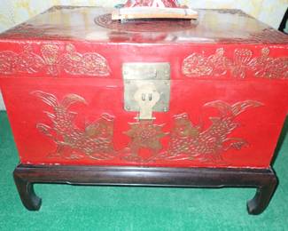 RED ASIAN CHEST ON STAND