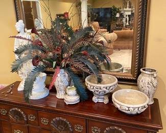 Buffet and large gold leaf beveled mirror