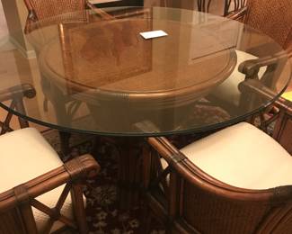 Beautiful rattan and glass top table cushion chairs very comfortable 