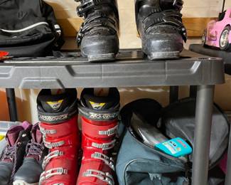 NEWER DOWNHILL SKIS AND SKI BOOTS, ALSO CROSS COUNTRY SKI SET