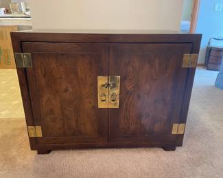 VINTAGE CHINOISERIE STYLE SOLID OAK STORAGE CABINET 