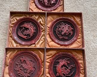 SET OF 5 CINNABAR PLATES