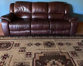 Matching Leather Sofa/Recliner, Area Rug 7'10" x 10'10" Shaw Pueblo 