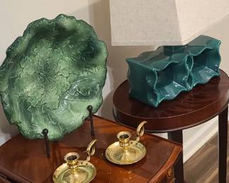 Lamp, Italian Bowl, Brass candlesticks 