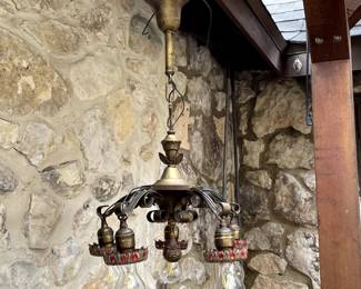 Very nice brass ceiling lamp with original patina and paint.  Rewired with new light sockets.  