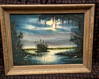 Nicely framed original Florida Highwayman painting.    