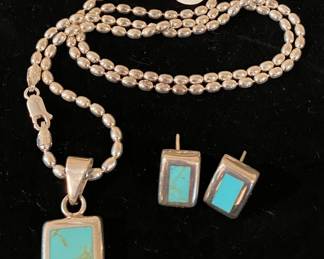 Arizona Turquoise & Sterling Necklace & Earrings Set 