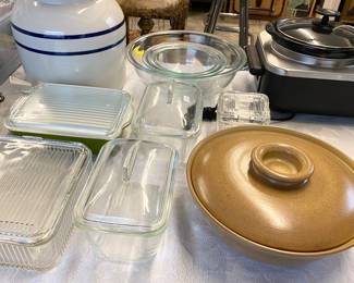 Vintage Pyrex & Refrigerator Covered Dishes • Heath Pottery Covered Casserole 
