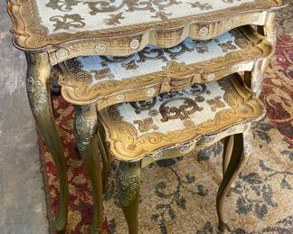 Hollywood Regency Mid Century Italy Italian Gold Nesting / Stacking Tables Vintage Set of 3 Florentine 