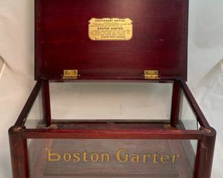 Early 1900’s Boston Garter Baseball Store Display (has small ~1.25” crack in glass on right side, pictured) Wood & Glass Hinged Antique 