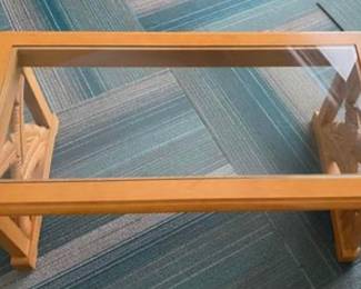 Tropical Wood & Glass Coffee Table • approx. 2’x3’ (19” tall)