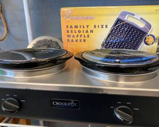 Double Crock Pot & Family Size Belgian Waffle Maker 