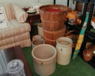 CROCKS AND VINTAGE BASKETS