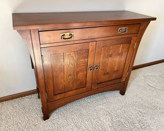 Beautiful Stickley 38” wide, 30” tall & 13” deep two-door console in Like New condition.  The hardware is copper, not brass tone