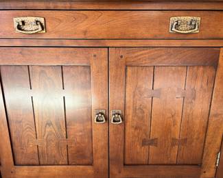 Beautiful Stickley 38” wide, 30” tall & 13” two-door console in Like New condition.  The hardware is copper, not brass tone