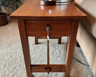 Stickley side tables with hammered copper pulls
