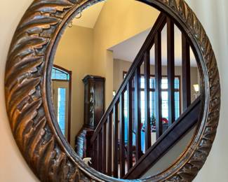 Antique copper wrapped mirror with ‘Stetson’ metal tag on back