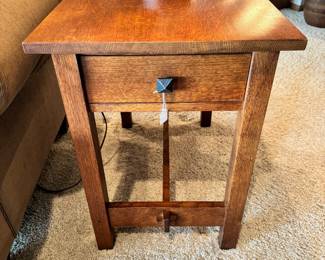 Stickley side tables with hammered copper pulls