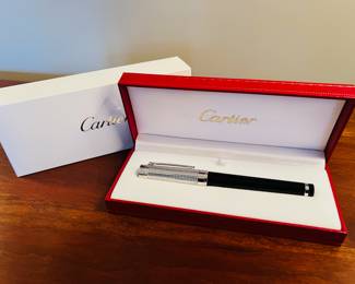 New In Box Cartier Pasha Black Composite & Platinum pen