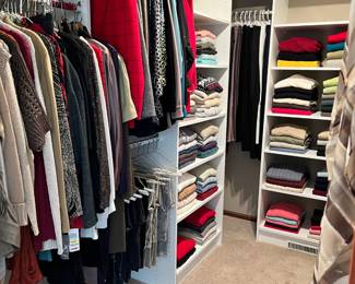 Walk-In closet full of new & gently used women’s clothing from brand like Eileen Fisher, Chico’s, Lauren RL, Talbots, L.L. Bean, United Colors of Benetton and more.  Sizes are S-L