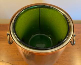 Vintage copper ice bucket with green glass insert