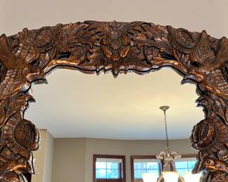 Drexel Heritage Bombay style server, marble & alabaster table lamps and beautiful copper tone mirror