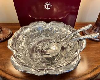 Arthur Court aluminum ‘Bunny’ salad serving bowl with Briar Rabbit serving set