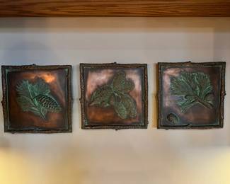 Hen Feathers indoor/outdoor copper tone wall plaques